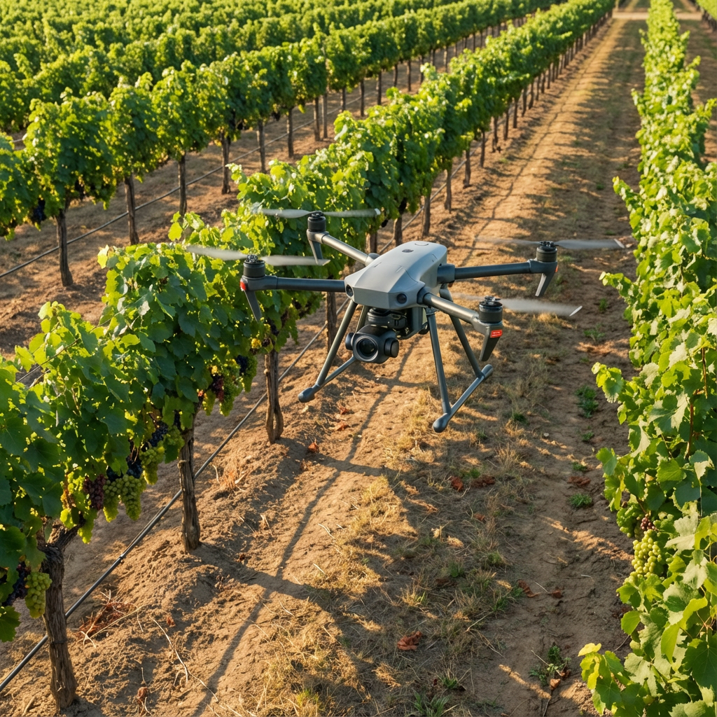 SoilScale autonomous drone with multispectral sensors flying over green agricultural fields for precision crop monitoring